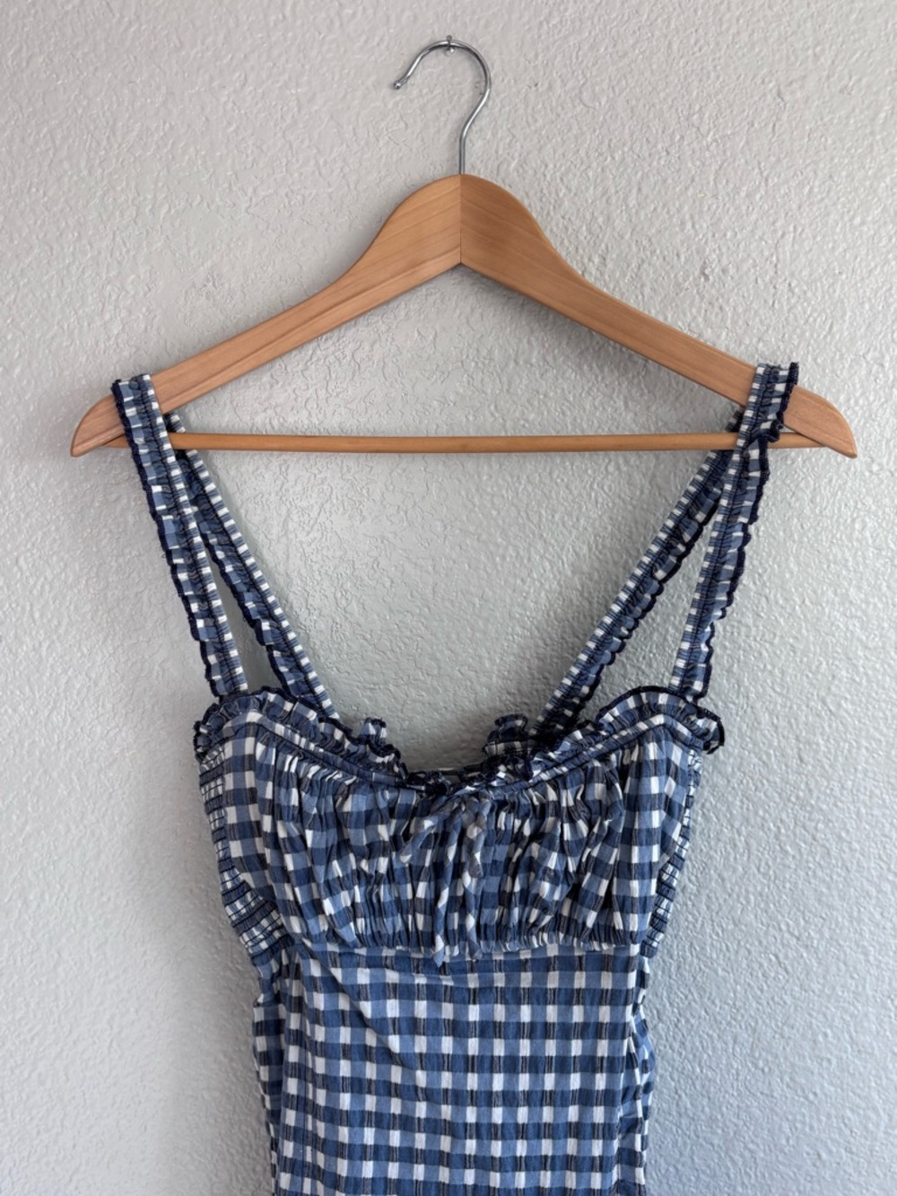Free People Lucinda Gingham Midi Dress Blue and White Size M - Picture 8 of 11